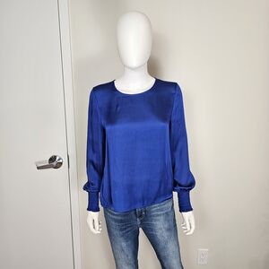 Banana Republic Electric Blue Satin Flowy Blouse Sz S